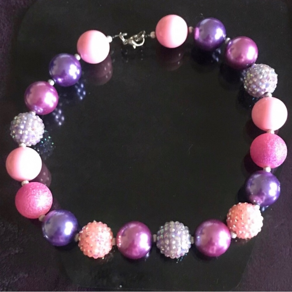 Pink and Purple Beaded Statement Necklace - kids jewelry